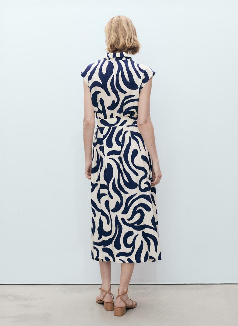 Printed Shirt Dress With Belt