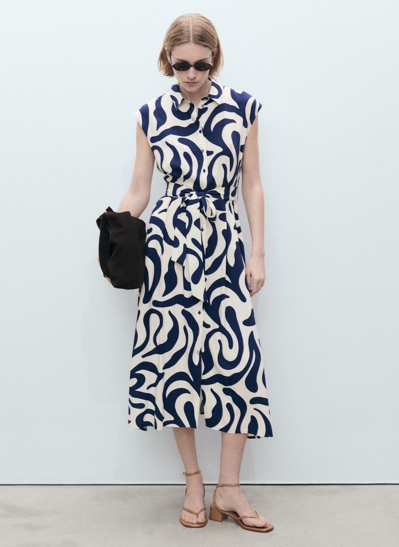 Printed Shirt Dress With Belt