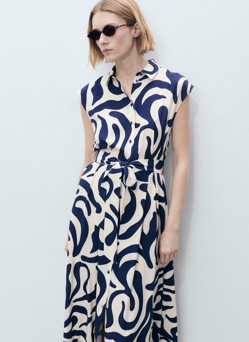 Printed Shirt Dress With Belt