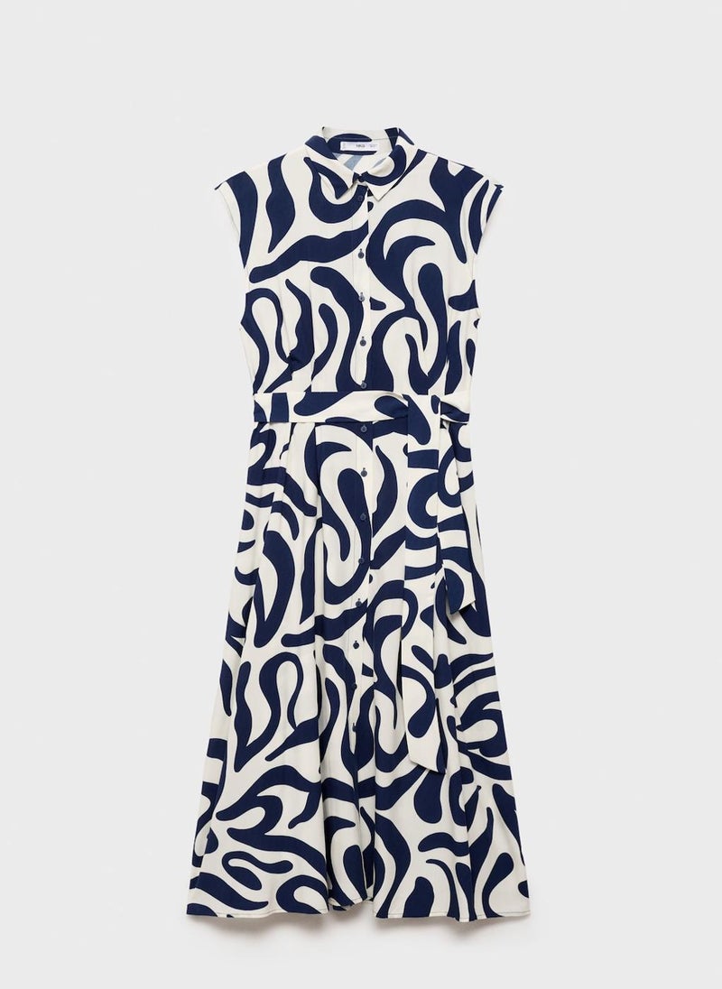 Printed Shirt Dress With Belt