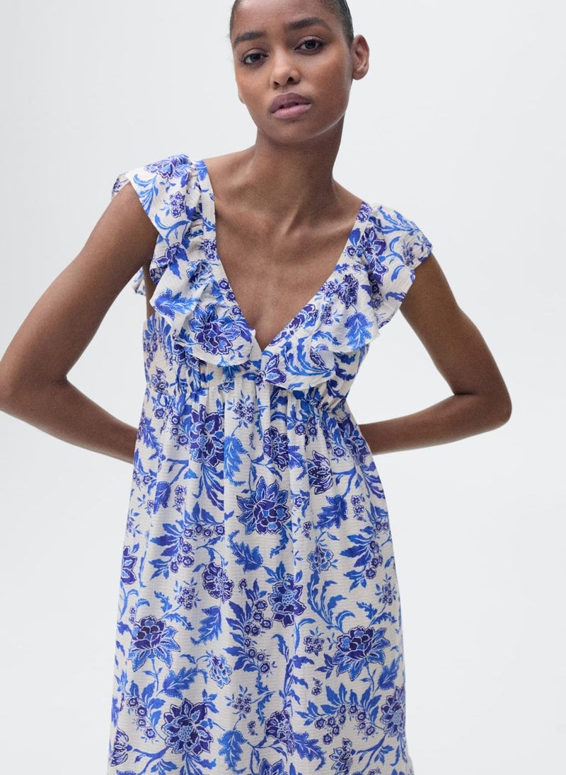 Ruffled Floral Print Dress