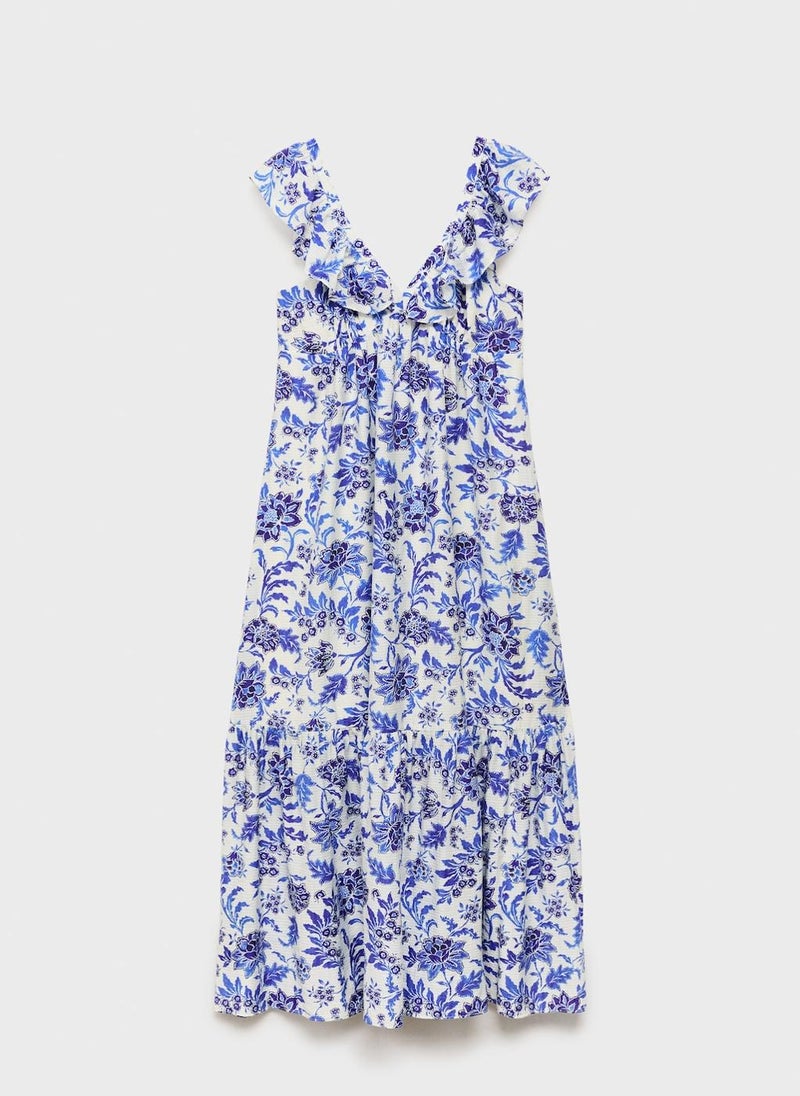 Ruffled Floral Print Dress