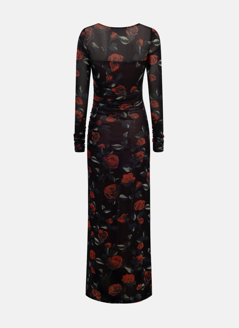 Fitted maxi dress with floral pattern
