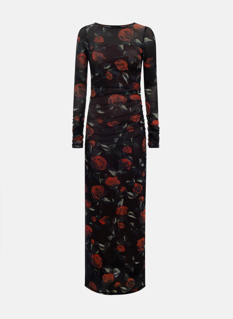 Fitted maxi dress with floral pattern