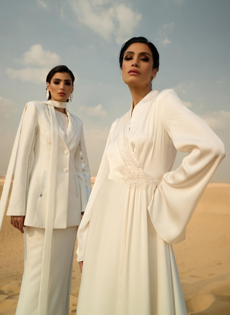 Floor-length maxi dress with wrap effect