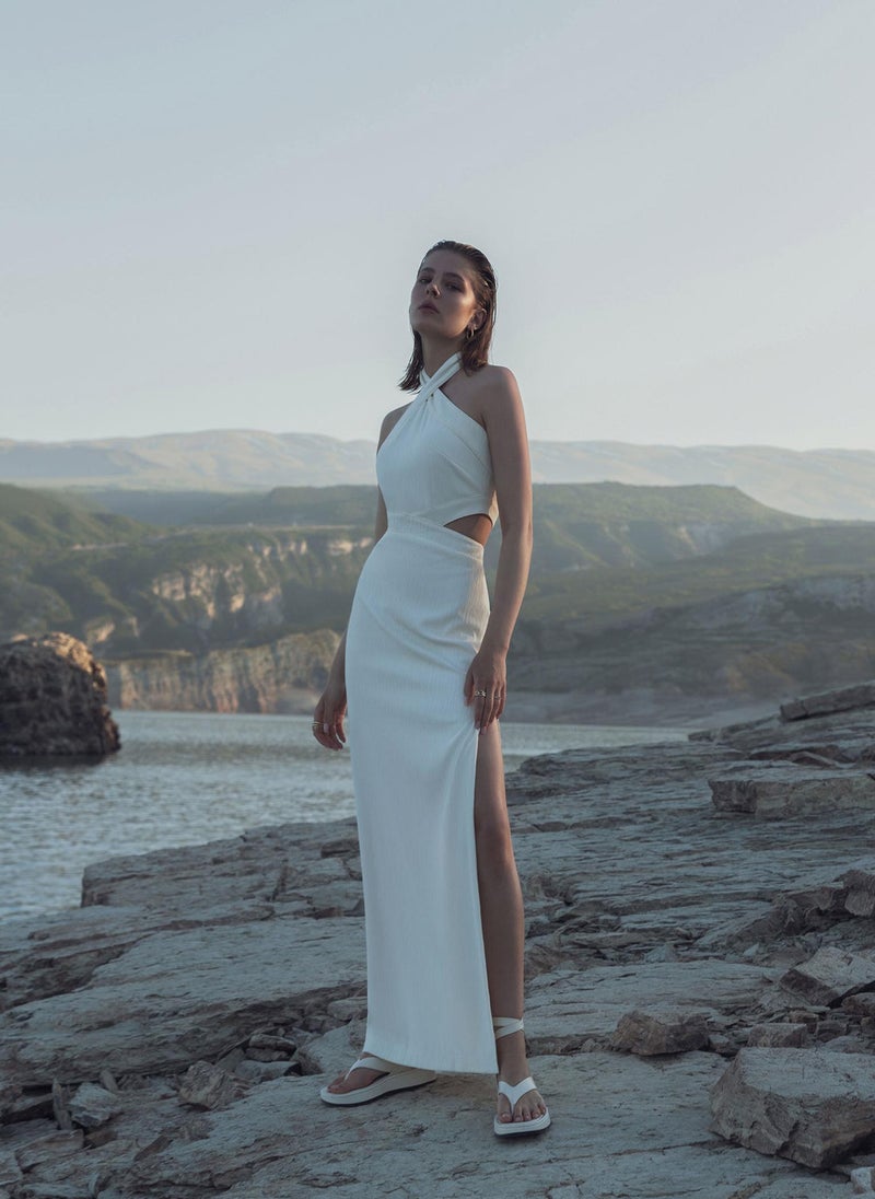 Halterneck cutout slim maxi dress