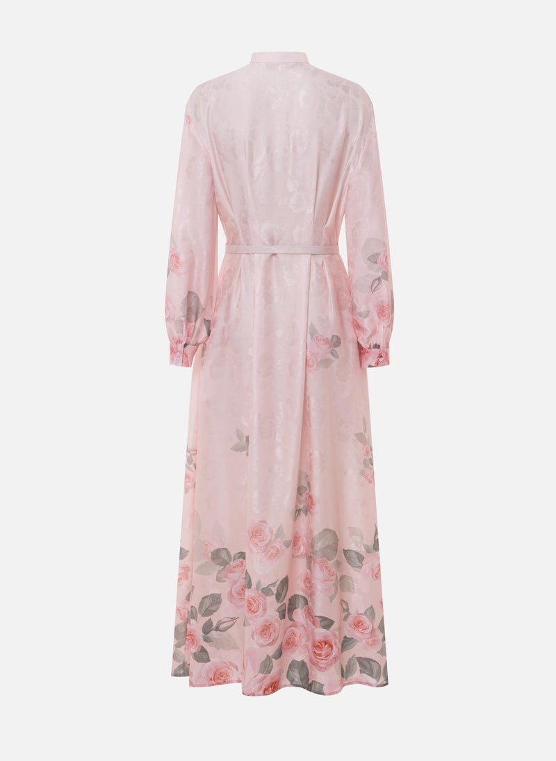 Satin maxi dress with floral pattern