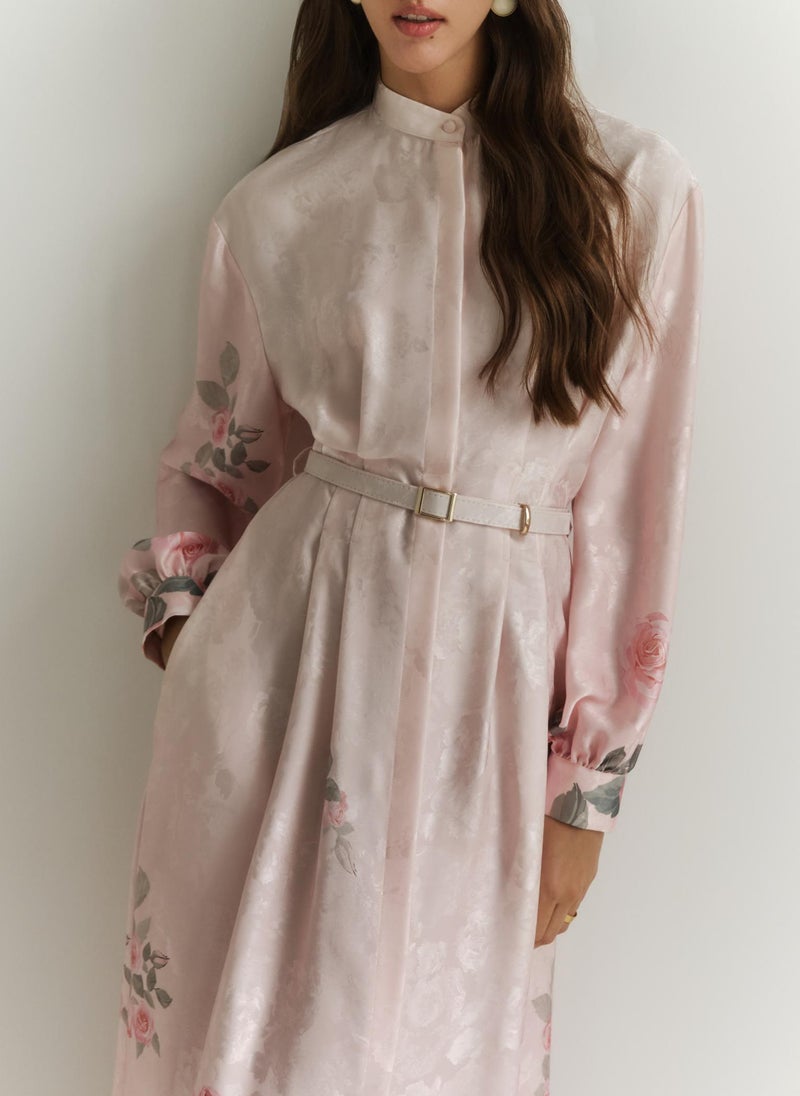 Satin maxi dress with floral pattern