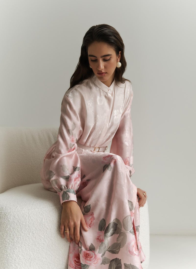 Satin maxi dress with floral pattern
