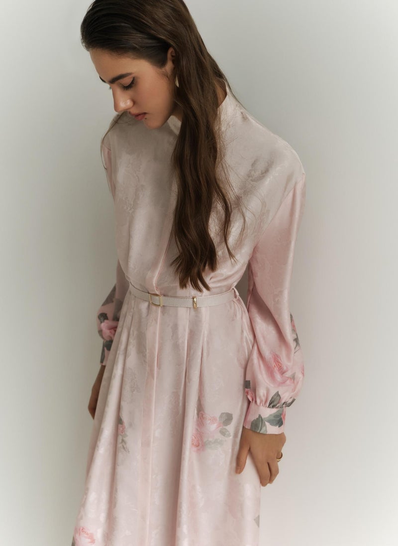 Satin maxi dress with floral pattern