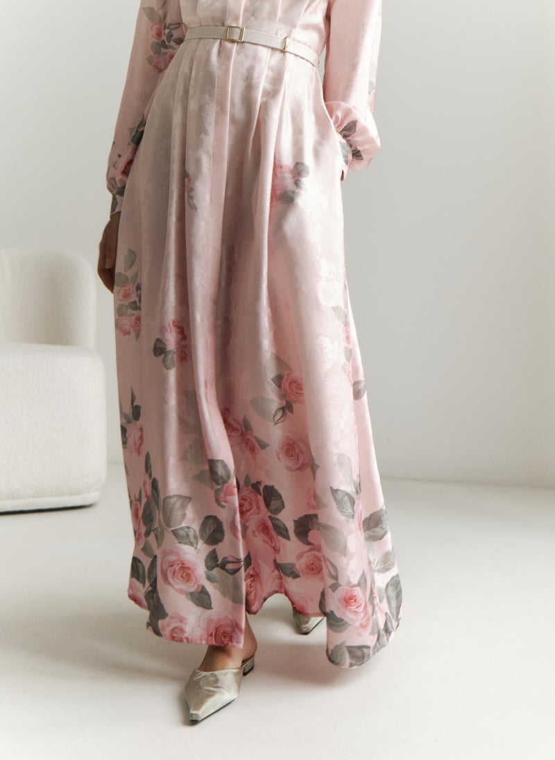 Satin maxi dress with floral pattern