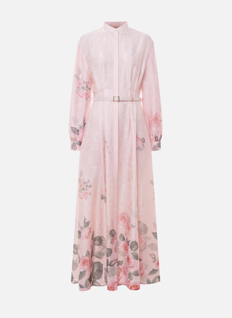 Satin maxi dress with floral pattern