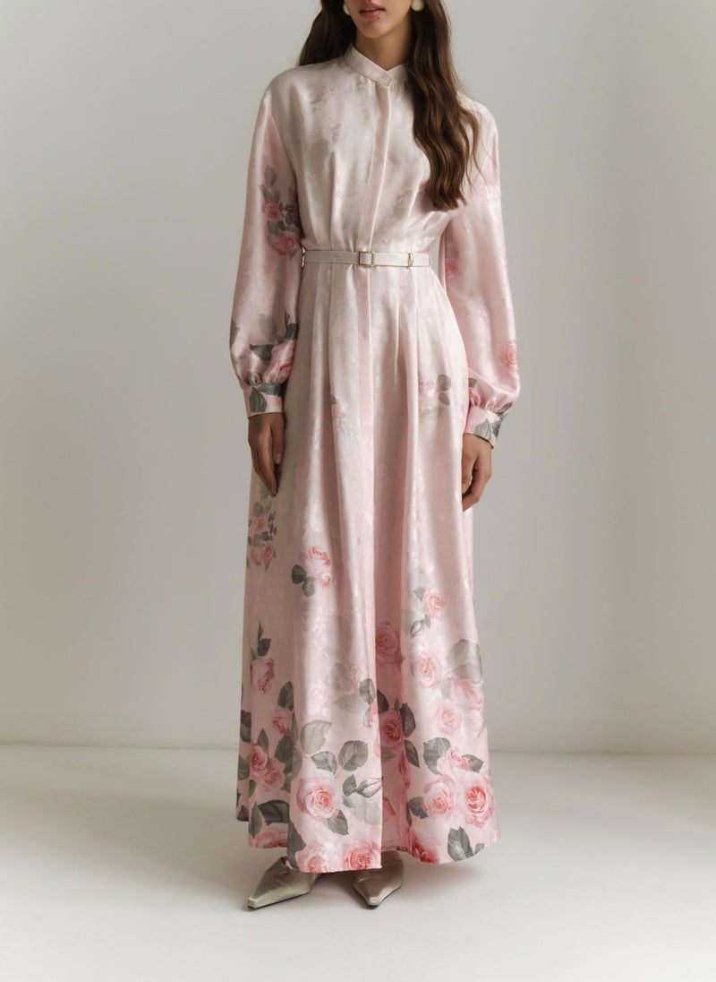 Satin maxi dress with floral pattern