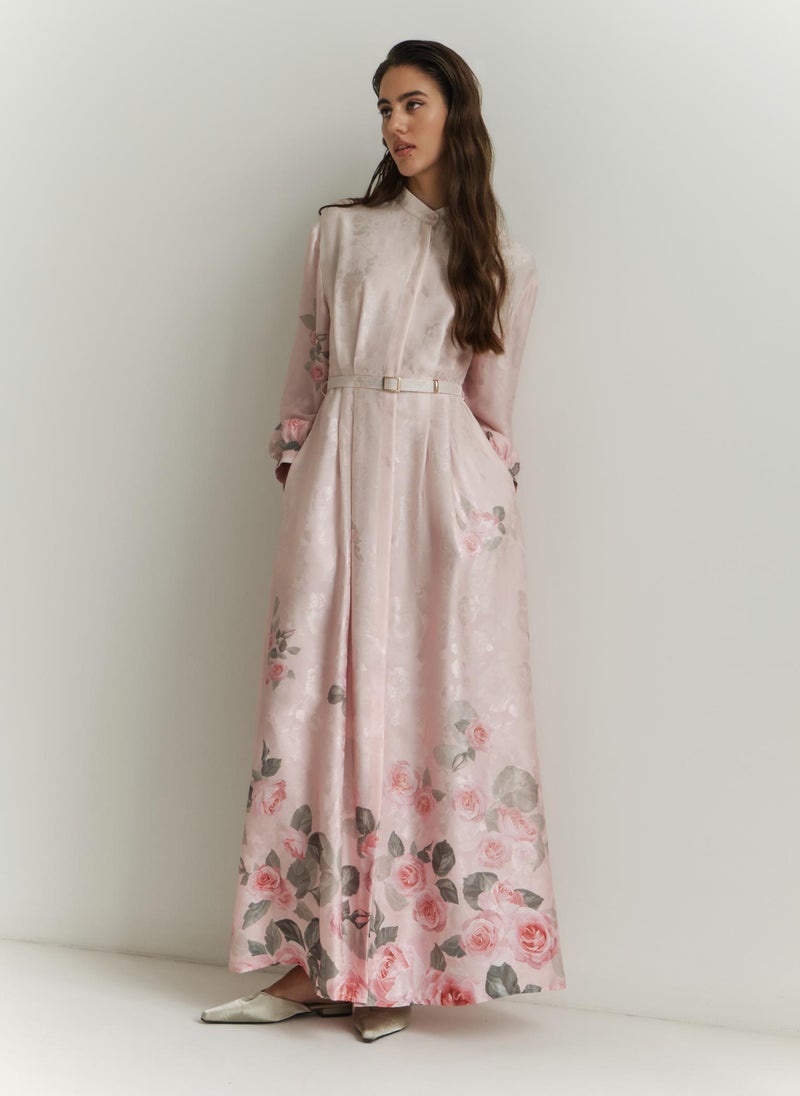 Satin maxi dress with floral pattern