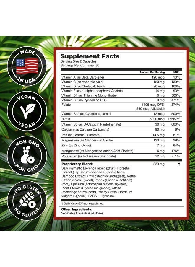 DHT Blocker Hair Growth Supplement - High Potency Biotin & Saw Palmetto for Hair Regrowth - Natural Hair Loss Treatments for Women & Men - Helps Stimulate Hair Follicle Growth