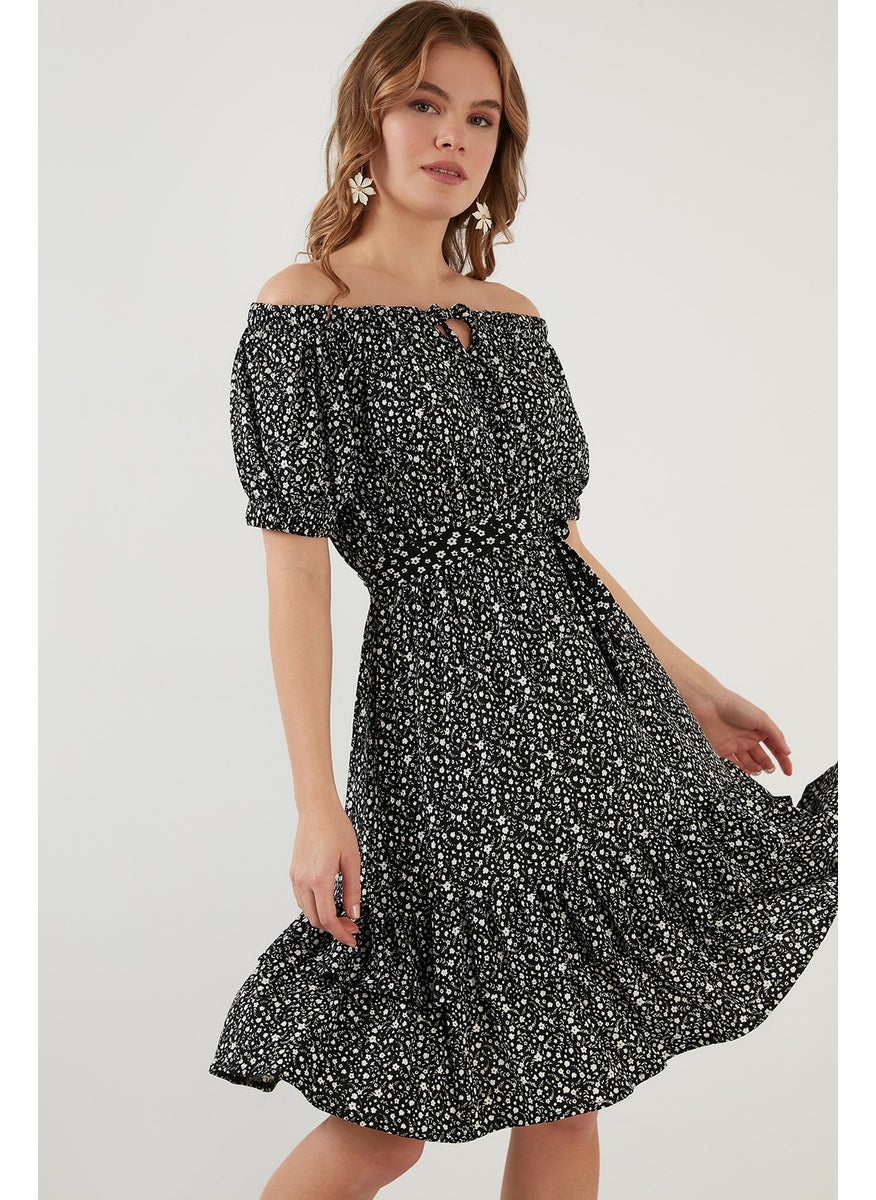 Carmen Collar Tie Detailed Flounce Dress Women's Dress 5864506Y11