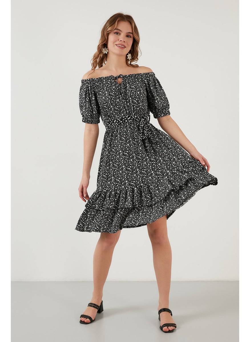 Carmen Collar Tie Detailed Flounce Dress Women's Dress 5864506Y11