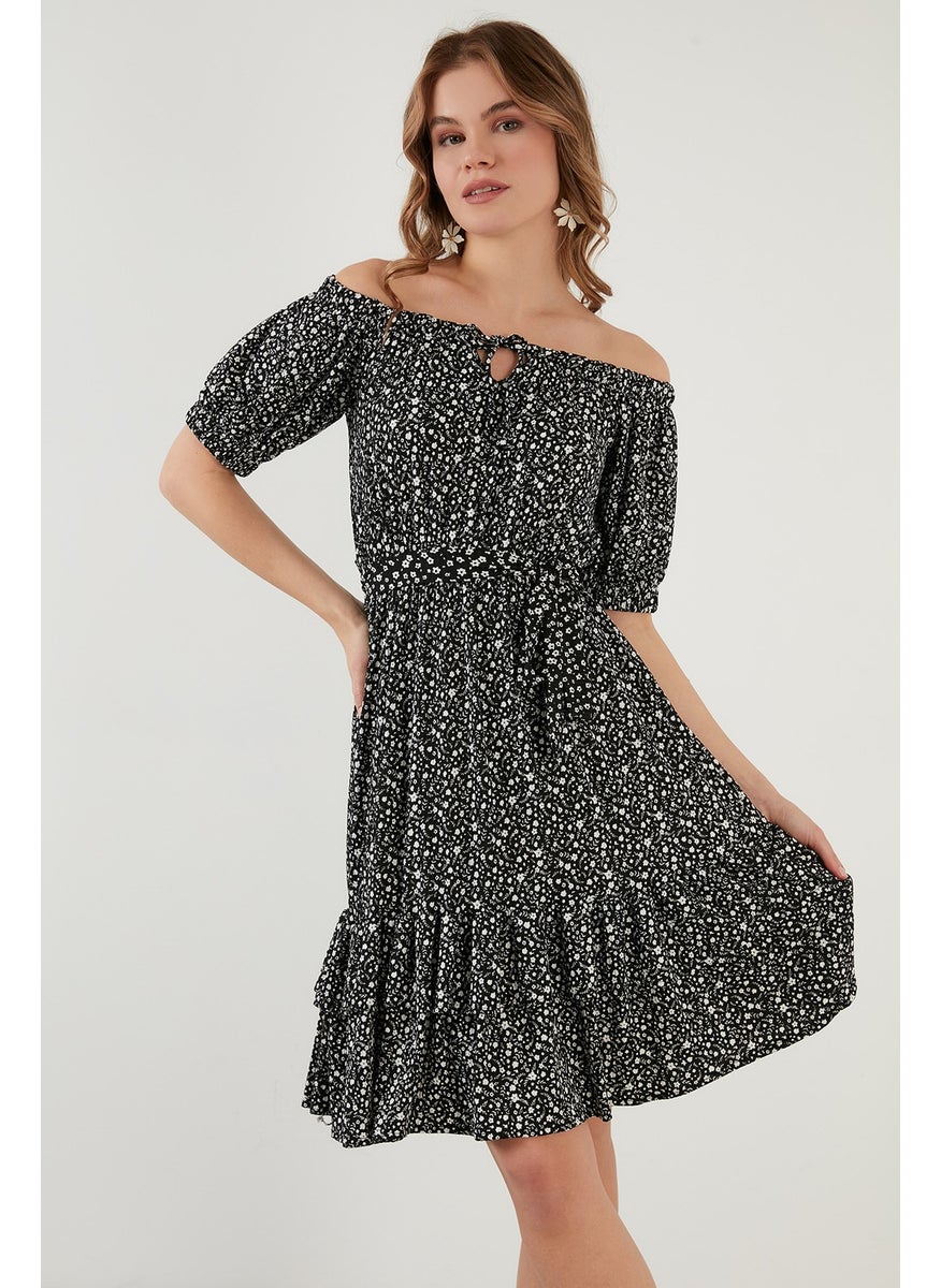 Carmen Collar Tie Detailed Flounce Dress Women's Dress 5864506Y11