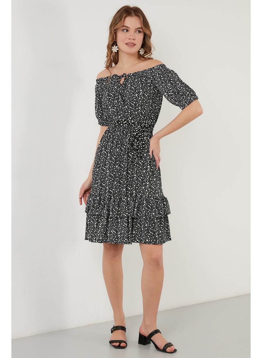 Carmen Collar Tie Detailed Flounce Dress Women's Dress 5864506Y11