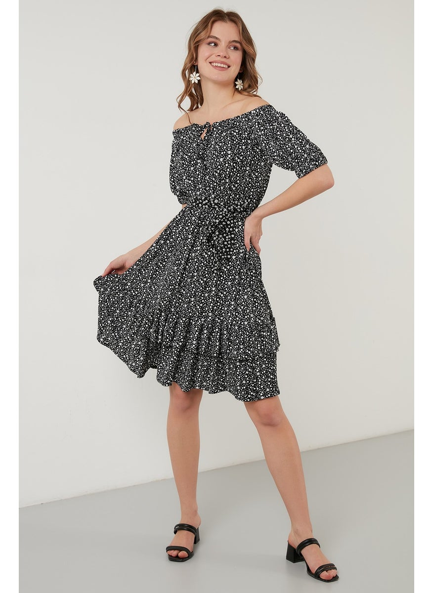Carmen Collar Tie Detailed Flounce Dress Women's Dress 5864506Y11