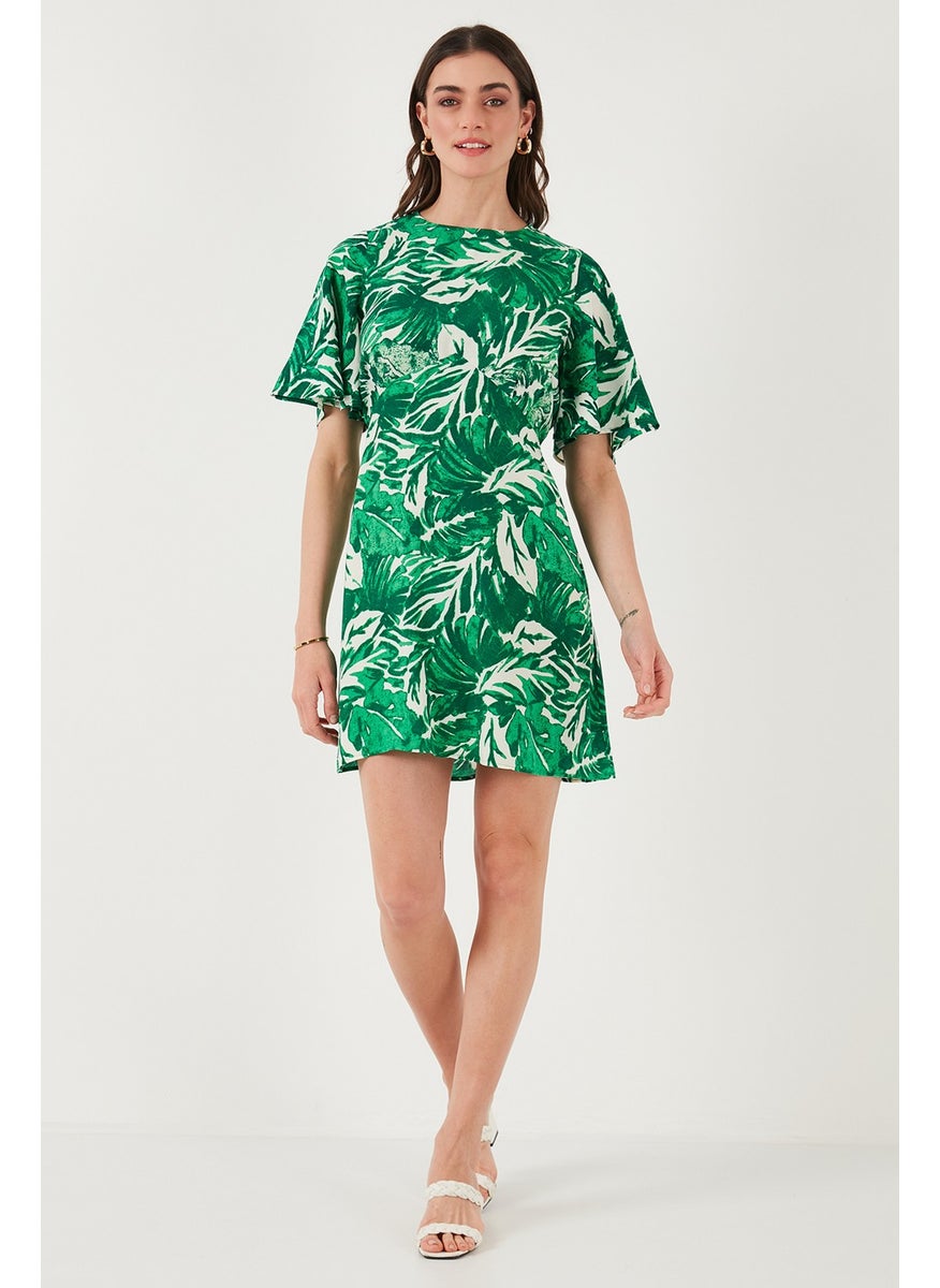 Patterned Regular Fit Crew Neck Mini Dress Women's Dress 6789814
