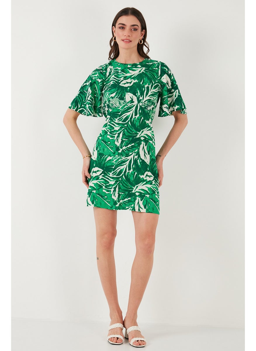Patterned Regular Fit Crew Neck Mini Dress Women's Dress 6789814