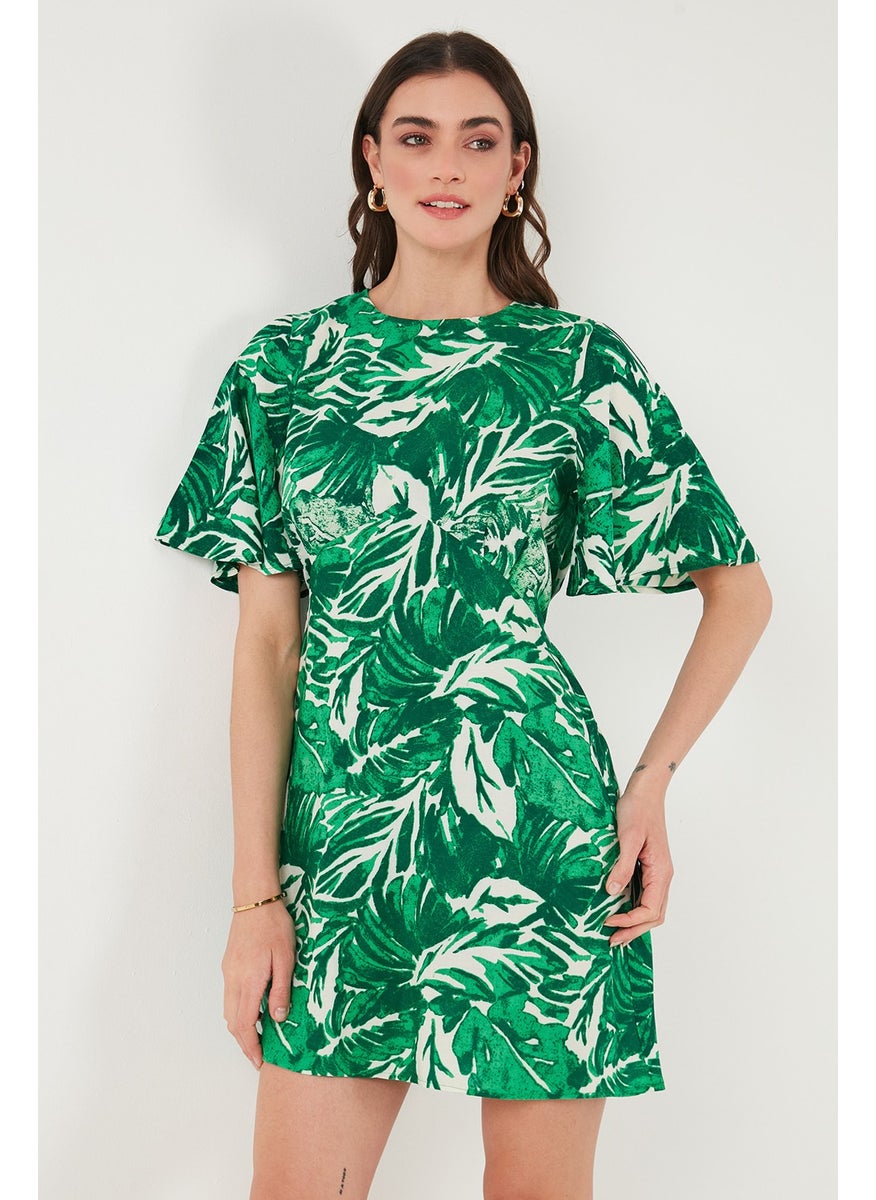 Patterned Regular Fit Crew Neck Mini Dress Women's Dress 6789814