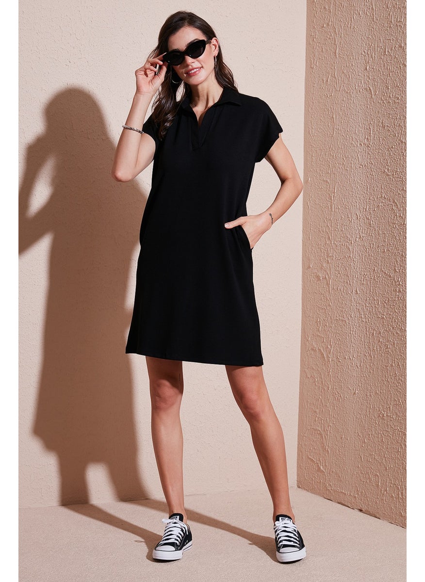 Regular Fit Polo Neck Mini Dress Women's Dress 5866153