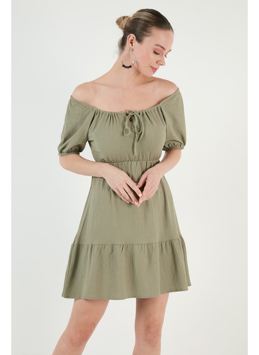 Front Pleated Balloon Sleeve Mini Dress Women's Dress 5869005