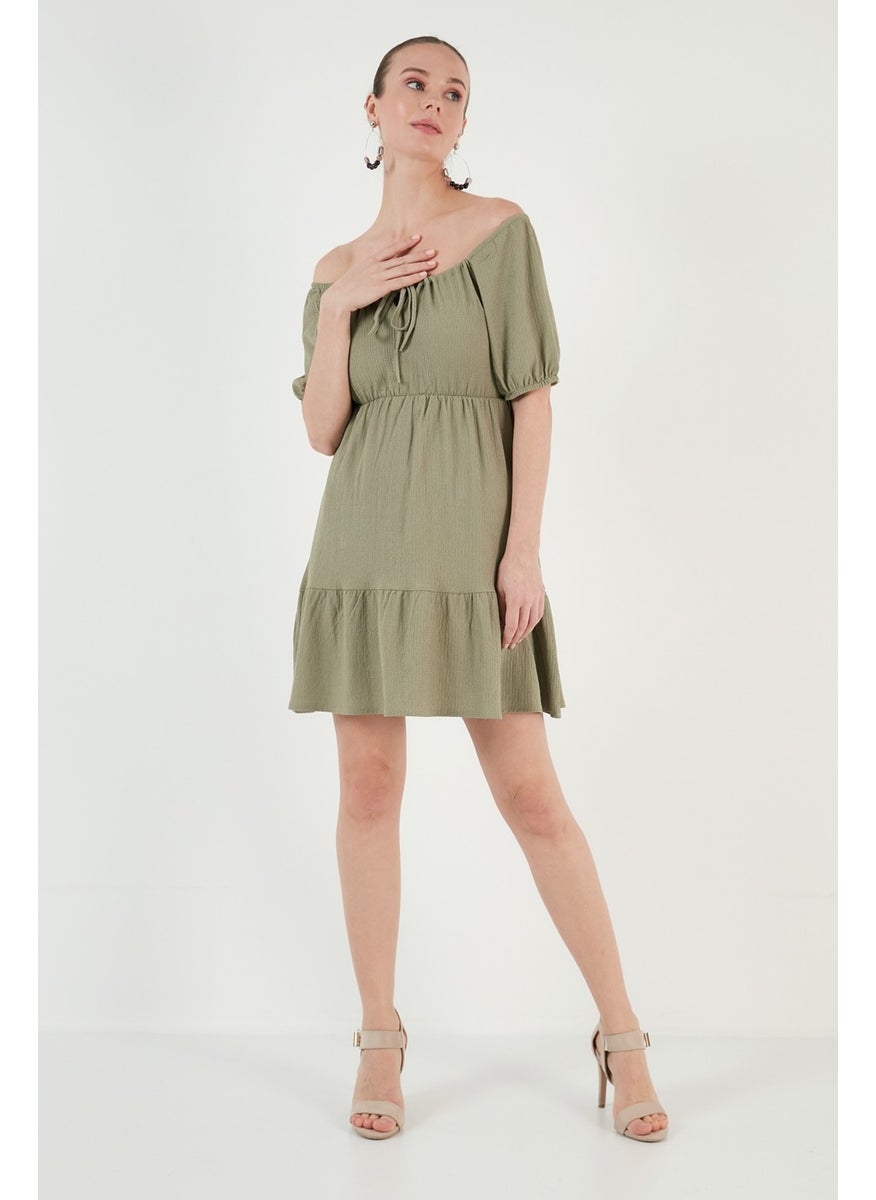 Front Pleated Balloon Sleeve Mini Dress Women's Dress 5869005