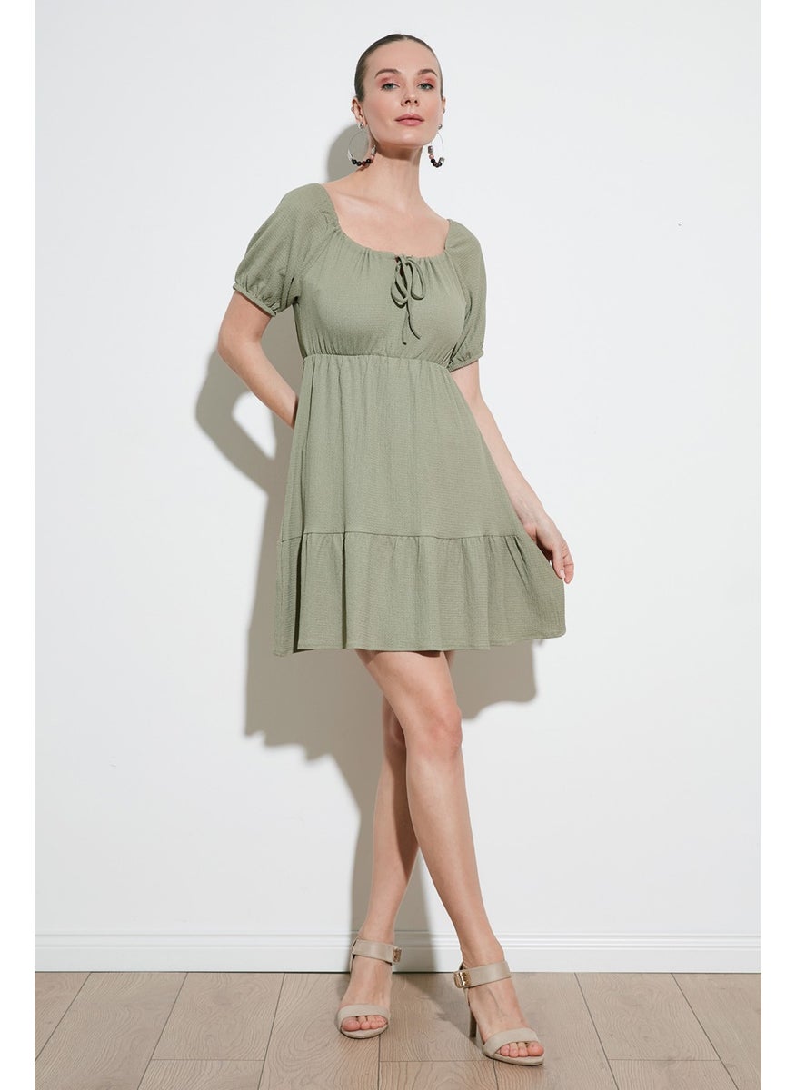 Front Pleated Balloon Sleeve Mini Dress Women's Dress 5869005