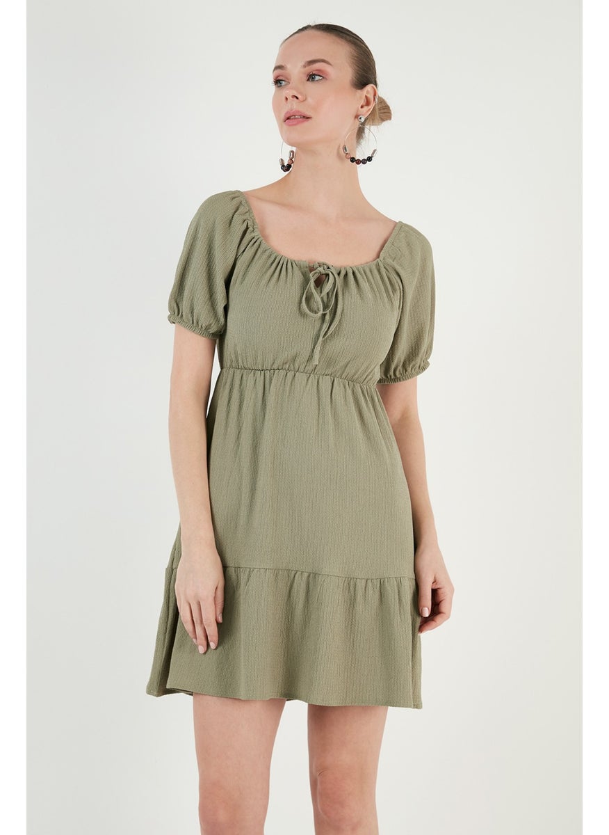 Front Pleated Balloon Sleeve Mini Dress Women's Dress 5869005