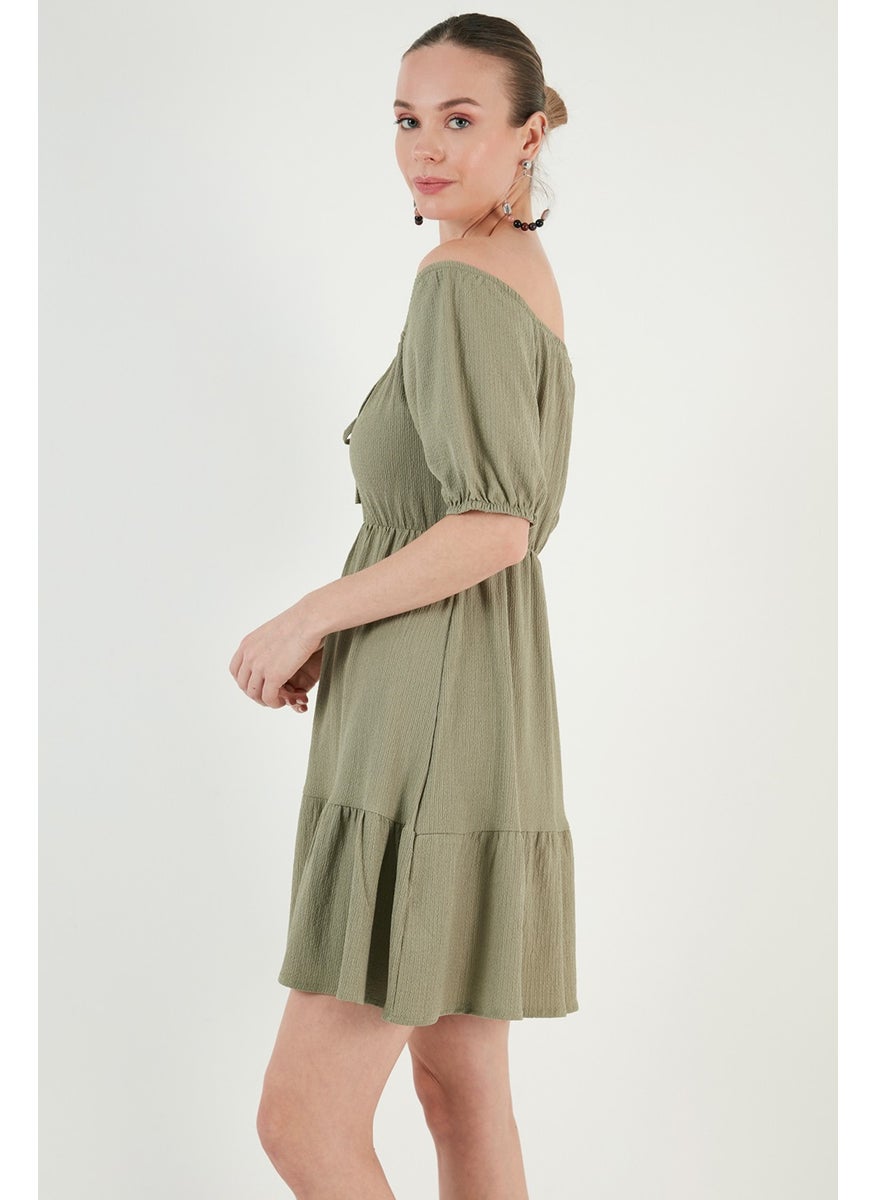 Front Pleated Balloon Sleeve Mini Dress Women's Dress 5869005