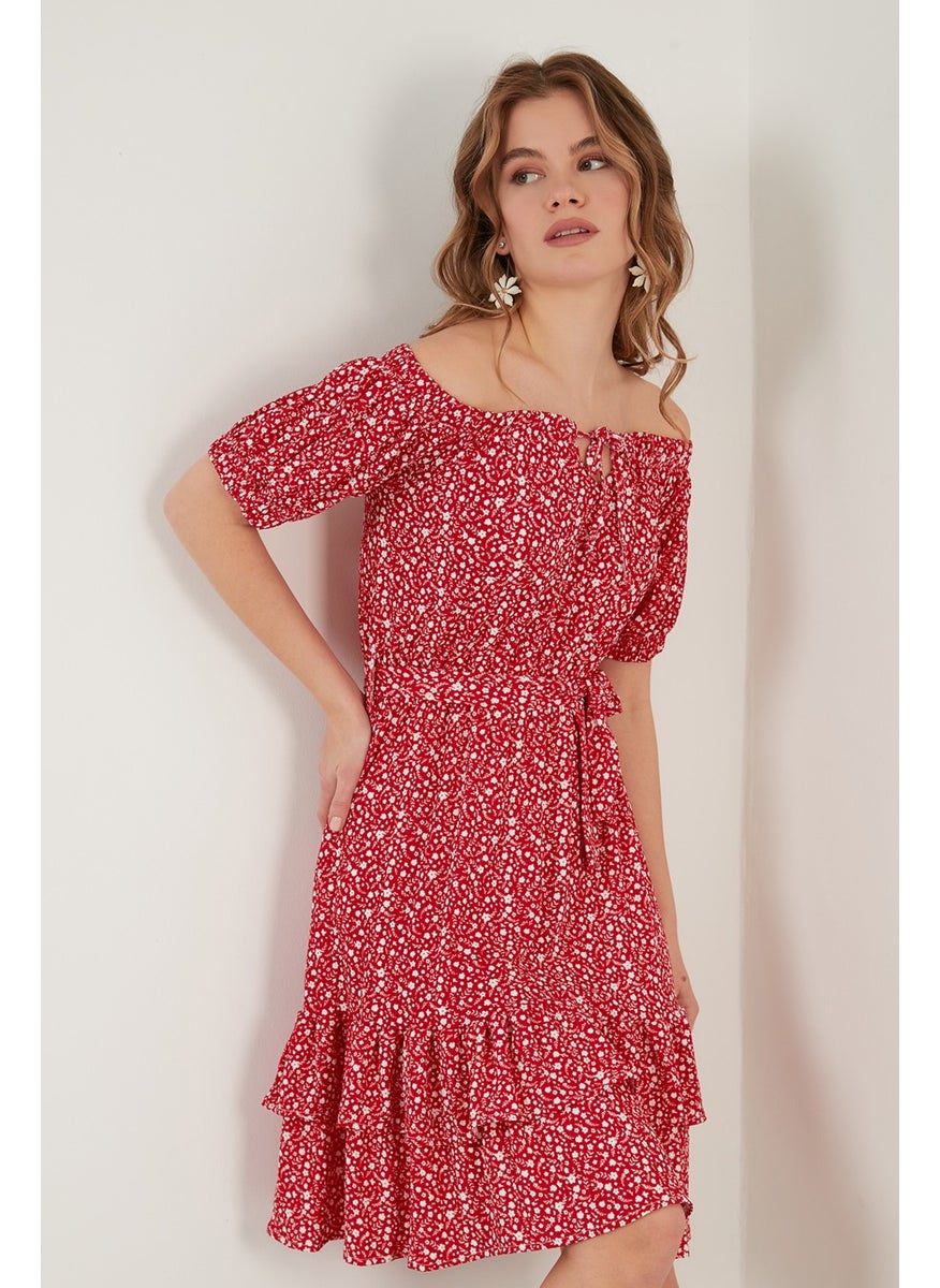 Carmen Collar Tie Detail Flounce Dress Women's Dress 5869004