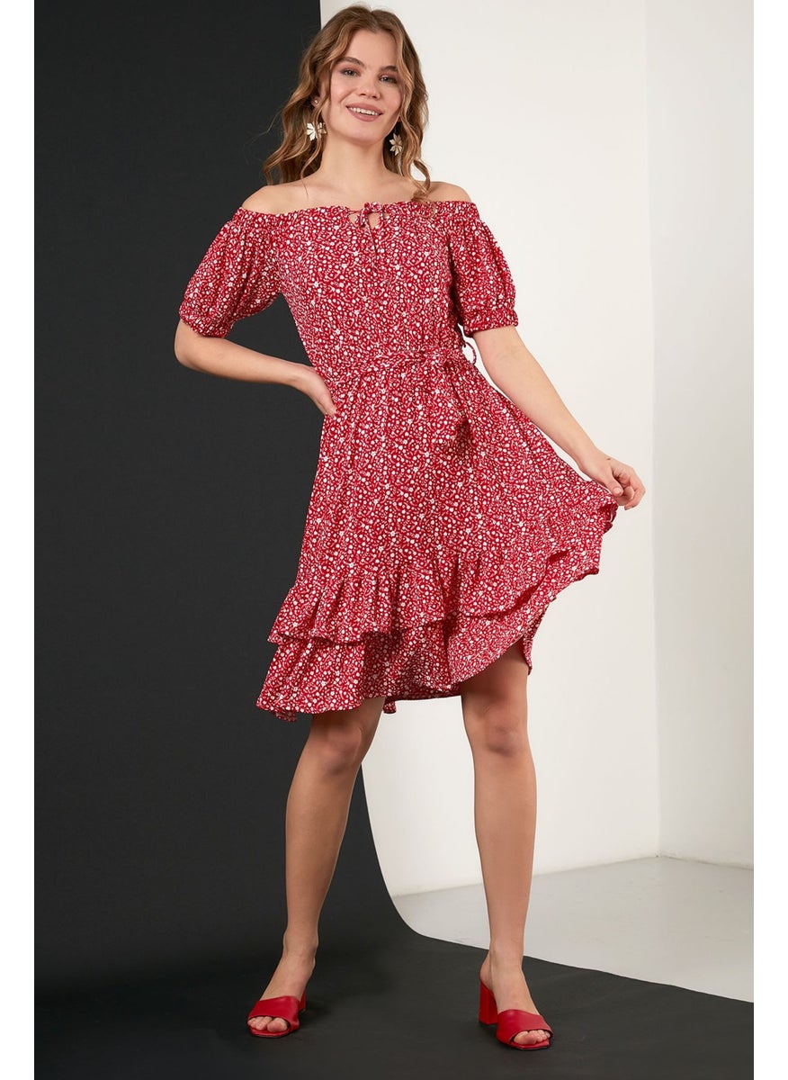 Carmen Collar Tie Detail Flounce Dress Women's Dress 5869004