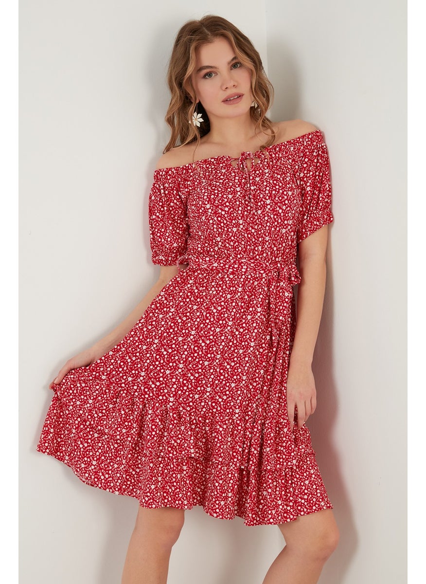 Carmen Collar Tie Detail Flounce Dress Women's Dress 5869004