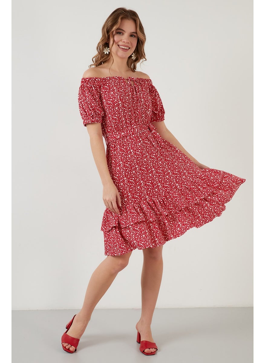 Carmen Collar Tie Detail Flounce Dress Women's Dress 5869004