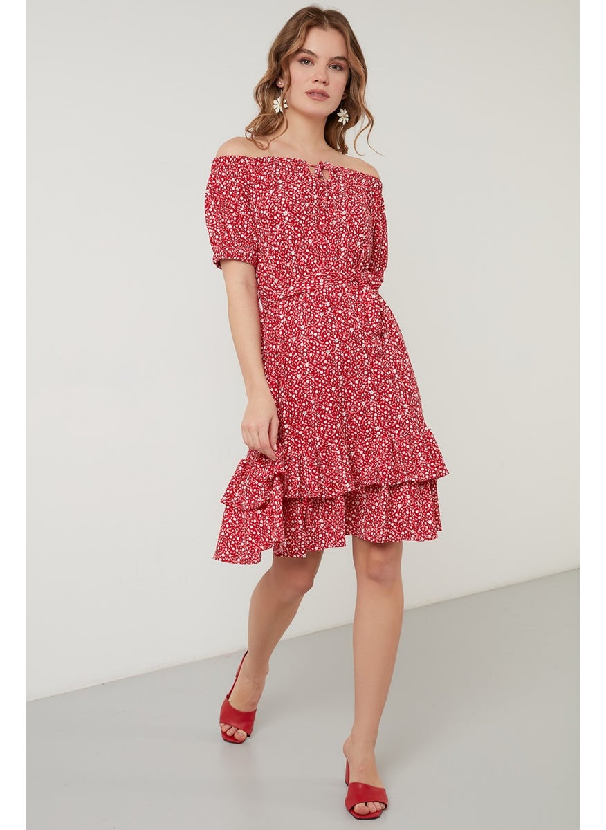 Carmen Collar Tie Detail Flounce Dress Women's Dress 5869004