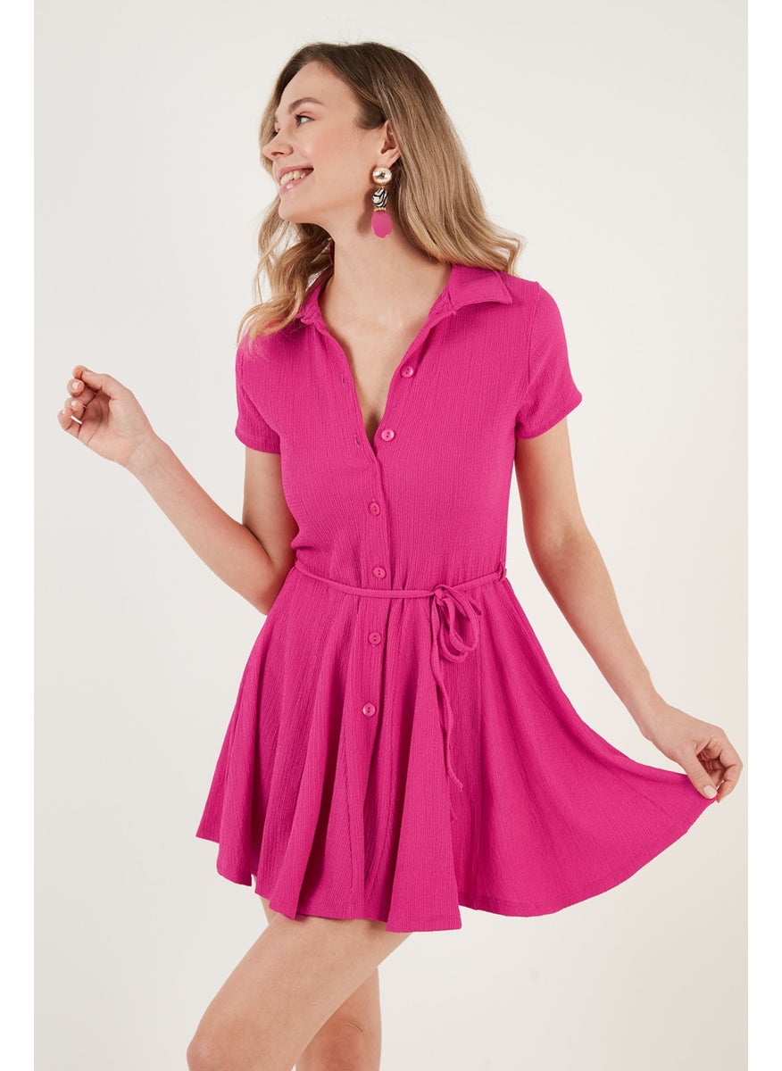 Tie Detail Mini Shirt Dress Women's Dress 5869006