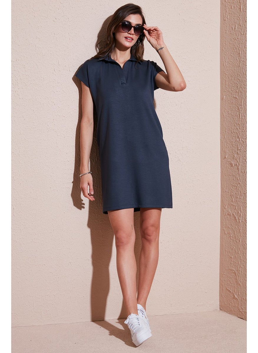Regular Fit Polo Neck Mini Dress Women's Dress 5866153