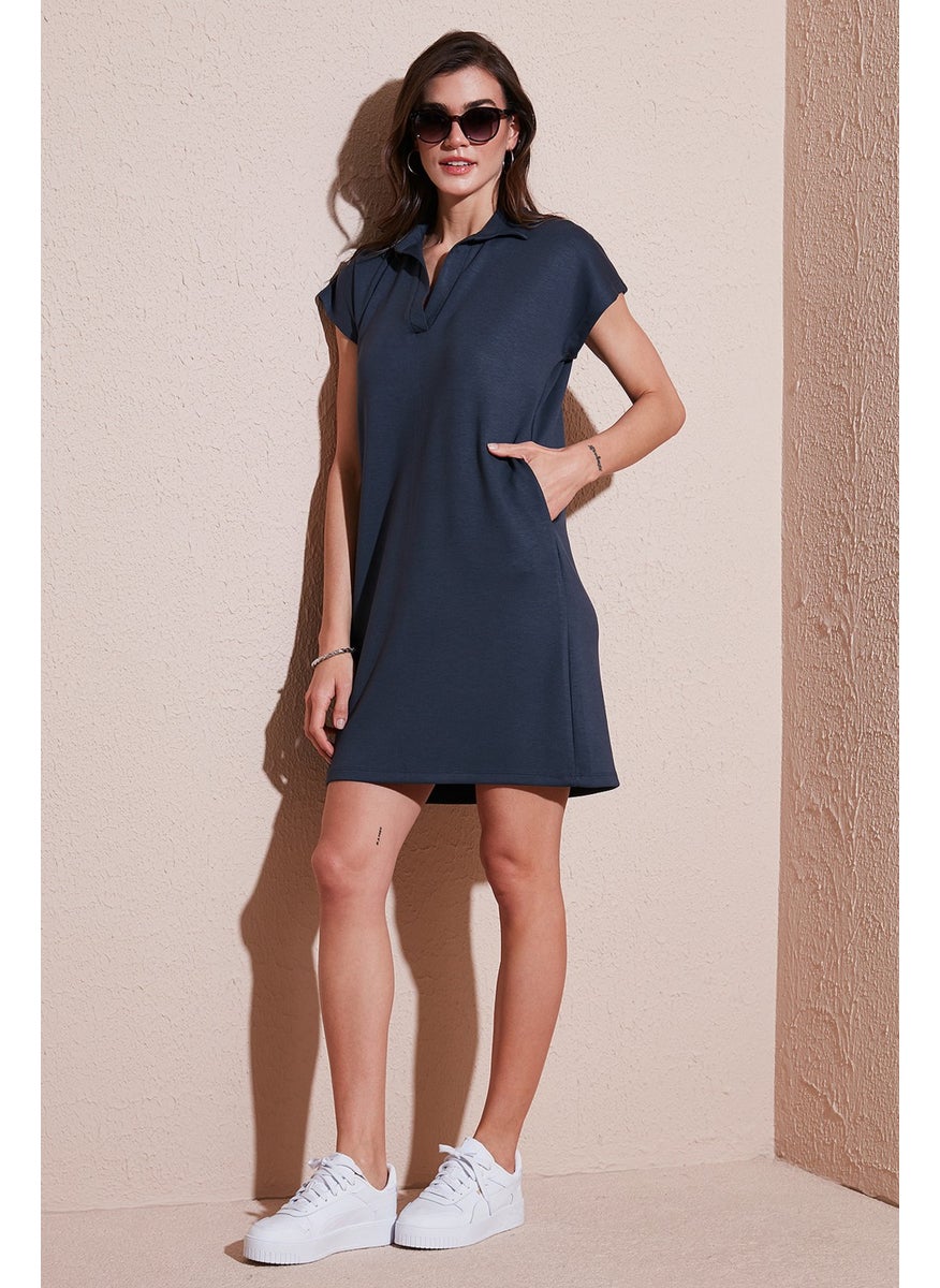 Regular Fit Polo Neck Mini Dress Women's Dress 5866153