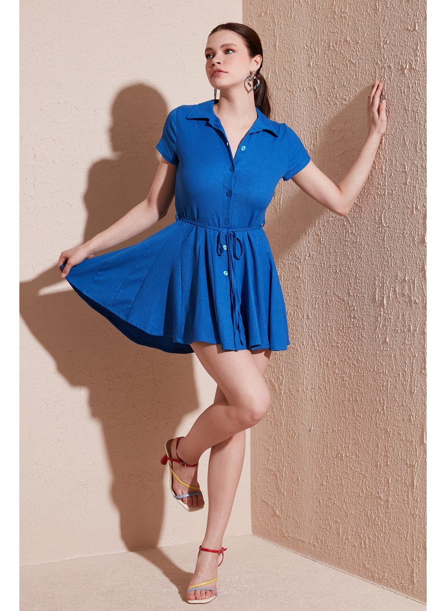 Tie Detail Mini Shirt Dress Women's Dress 5869006