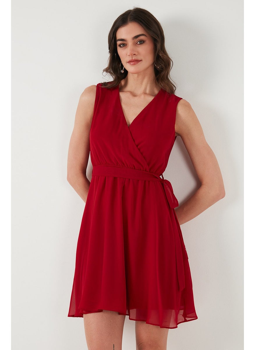 Regular Fit Double Breasted Tie Detail Chiffon Mini Dress Women's Dress 6789075