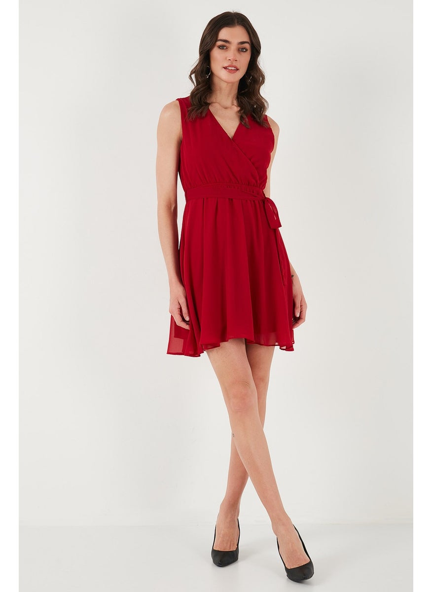 Regular Fit Double Breasted Tie Detail Chiffon Mini Dress Women's Dress 6789075