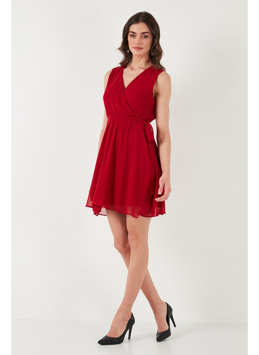 Regular Fit Double Breasted Tie Detail Chiffon Mini Dress Women's Dress 6789075