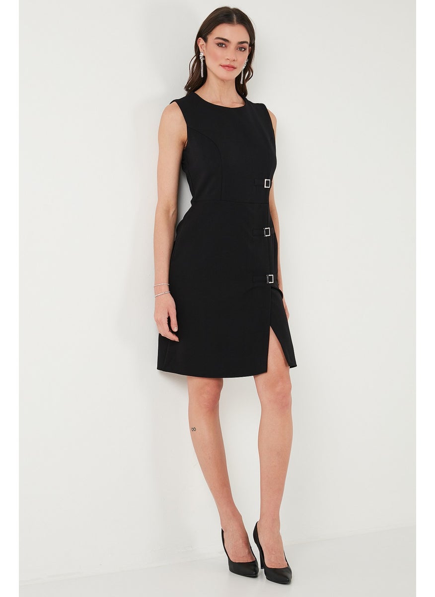 Standard Fit Belted Crew Neck Mini Dress Women's Dress 611EL1964