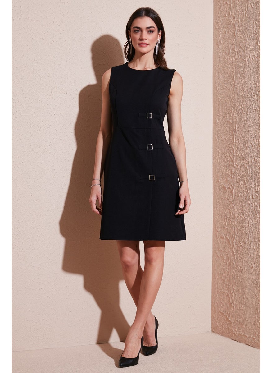 Standard Fit Belted Crew Neck Mini Dress Women's Dress 611EL1964
