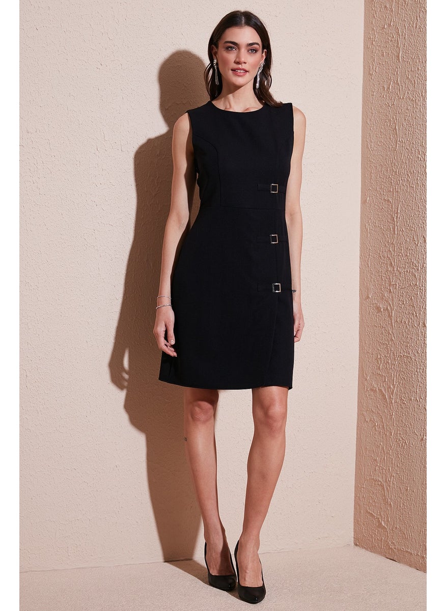 Standard Fit Belted Crew Neck Mini Dress Women's Dress 611EL1964