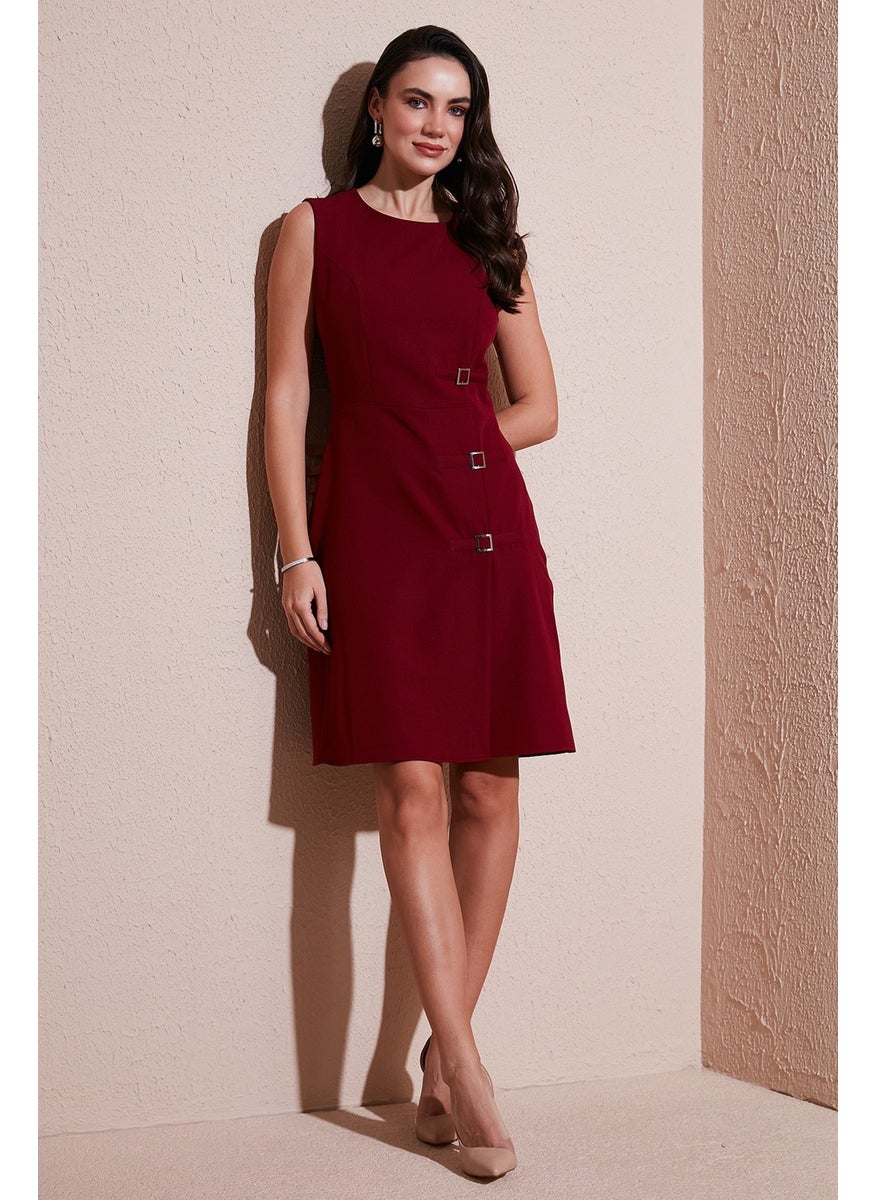 Standard Fit Belted Crew Neck Mini Dress Women's Dress 611EL1964