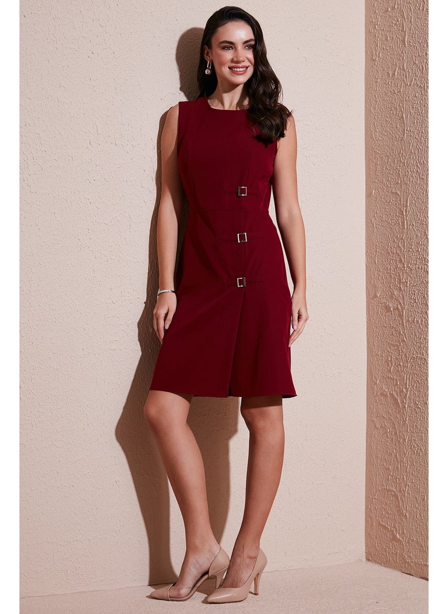 Standard Fit Belted Crew Neck Mini Dress Women's Dress 611EL1964